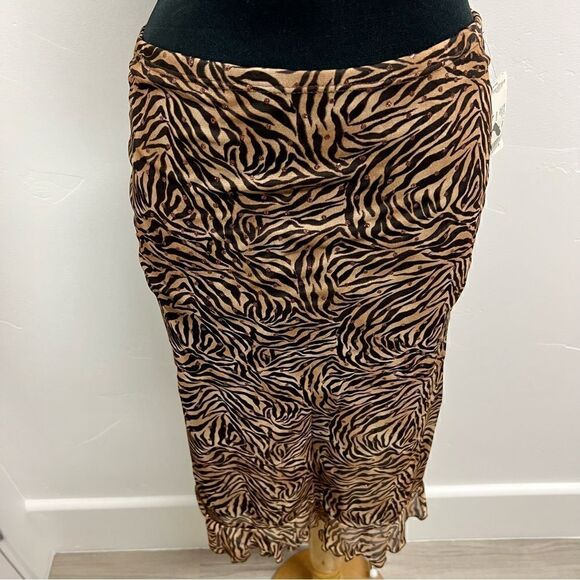 NWT Forever 21 vintage brown tiger print skirt with copper sparkles sz L - Picture 9 of 12